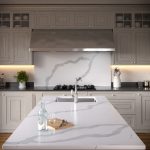 kitchen worktop with splash back in Calacata quartz